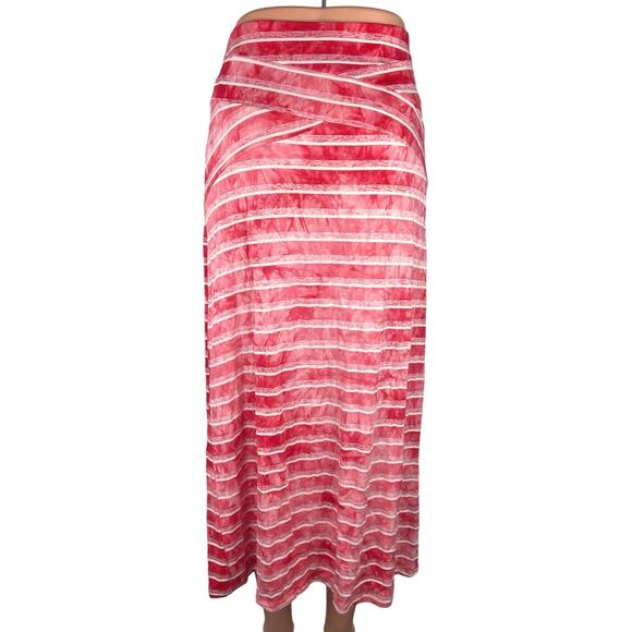 Live and let Live Red Tie Dye Striped Stretch Knit Pull On Maxi Skirt Petite S - Picture 3 of 5